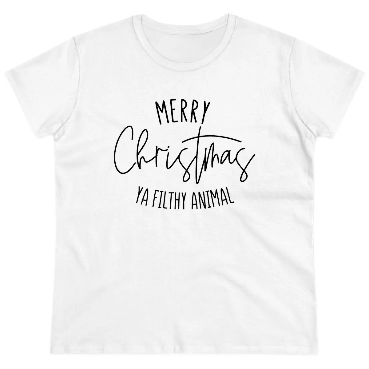 Merry Christmas Ya Filthy Animal Text Ladies Tee in White
