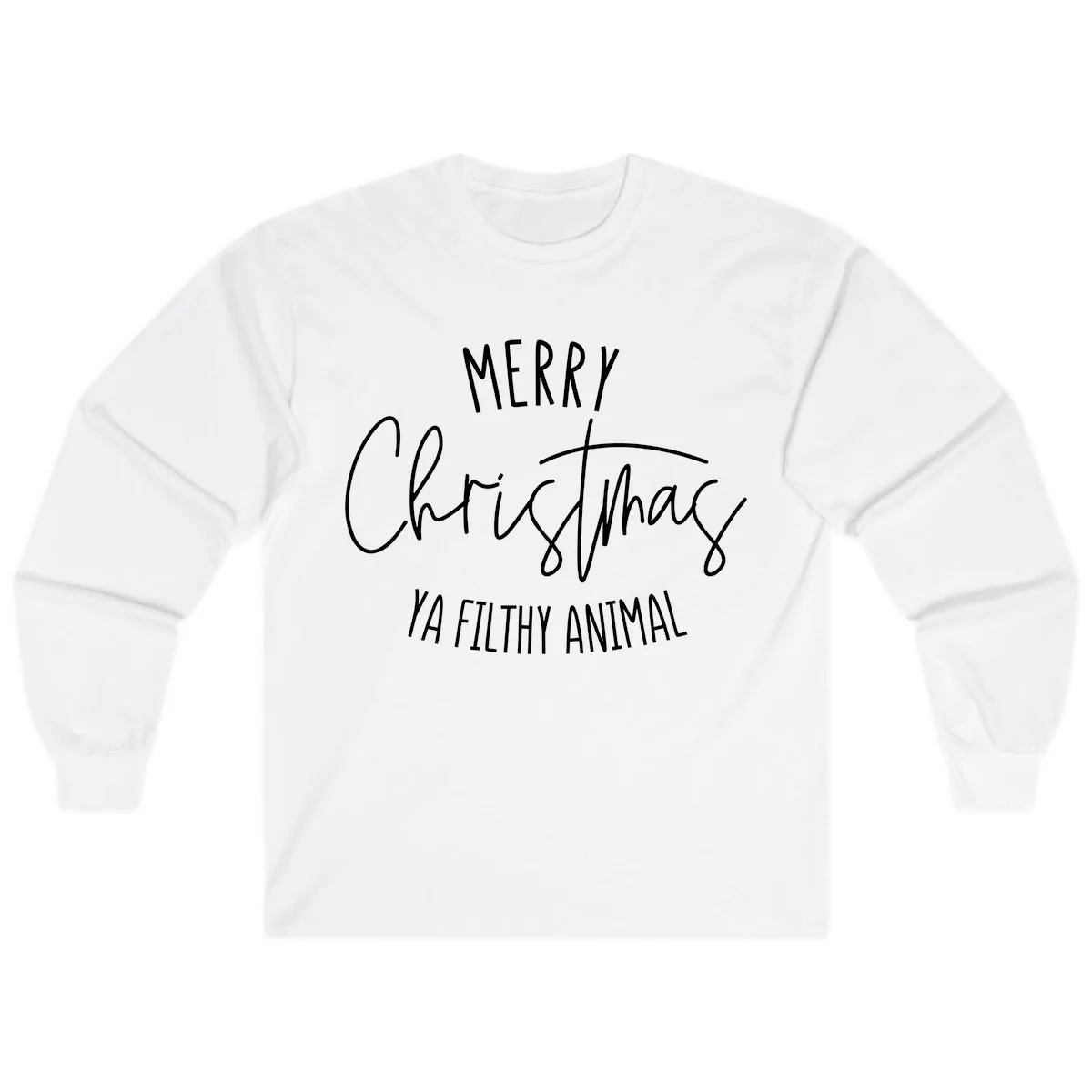 Merry Christmas Ya Filthy Animal Text Long Sleeve in White