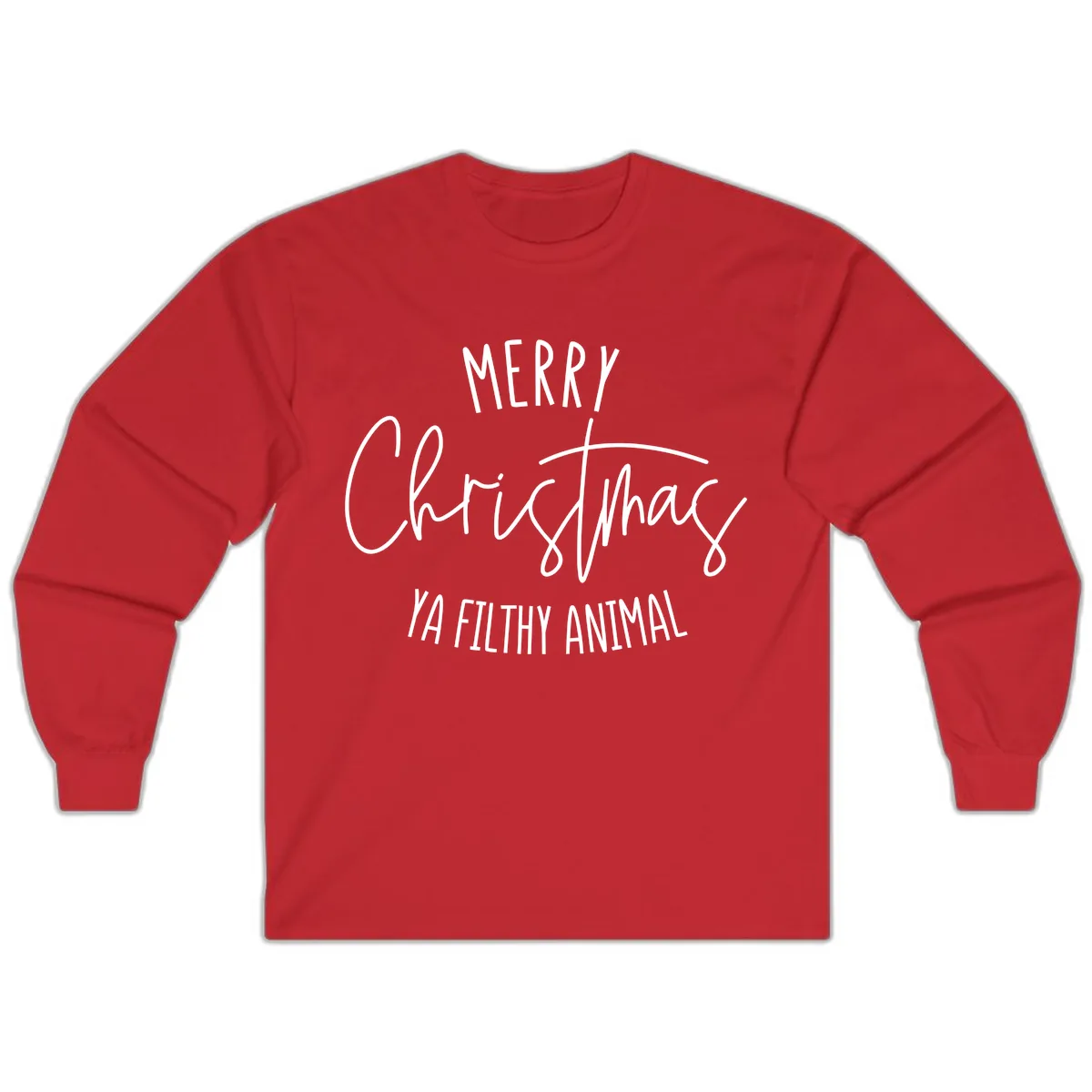 Merry Christmas Ya Filthy Animal Text Long Sleeve in Red