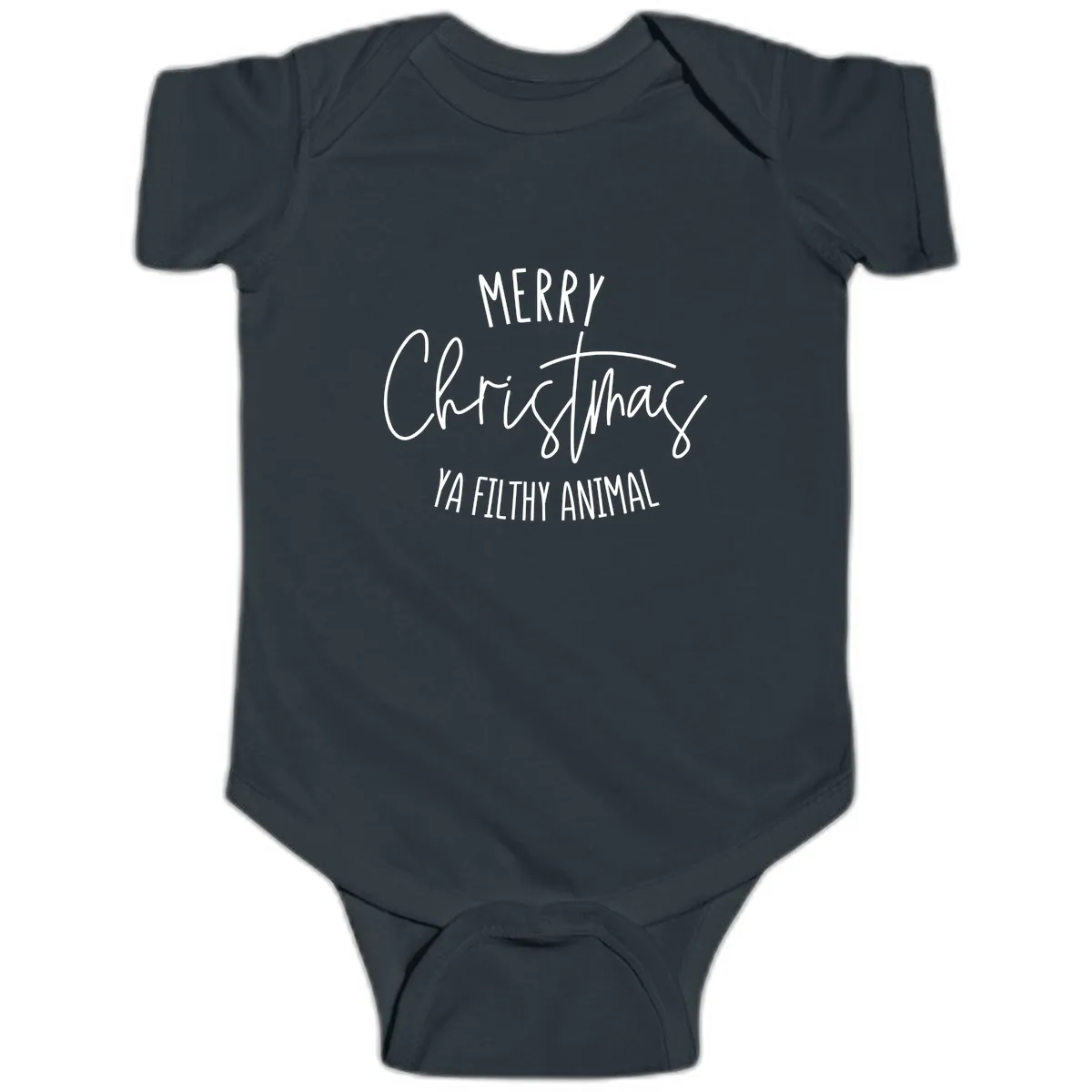 Merry Christmas Ya Filthy Animal Text Baby Onesie in Black