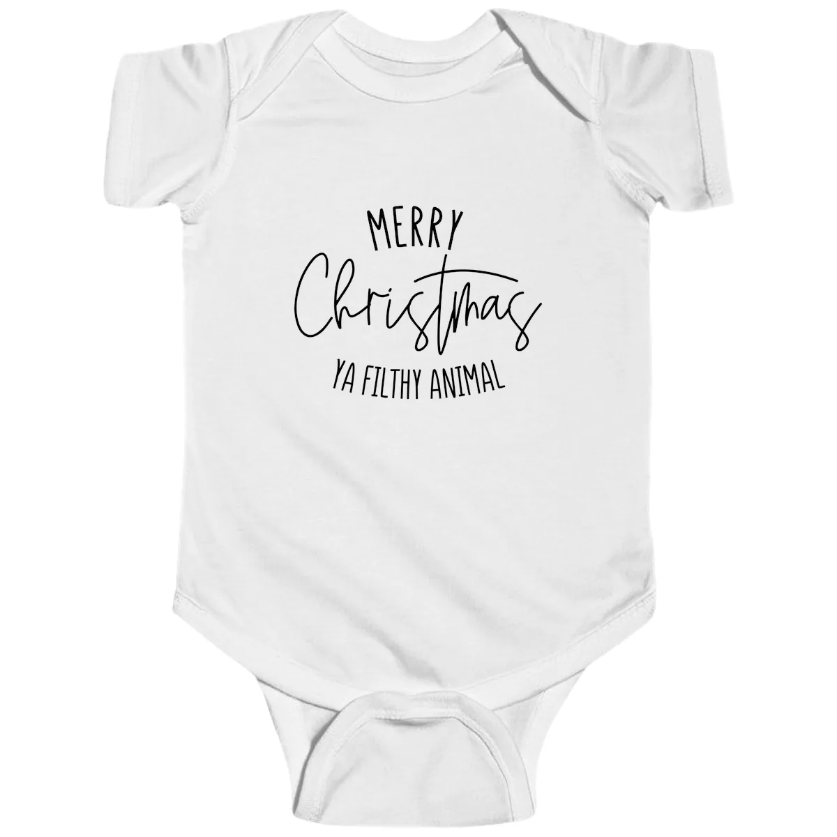 Merry Christmas Ya Filthy Animal Text Baby Onesie in White