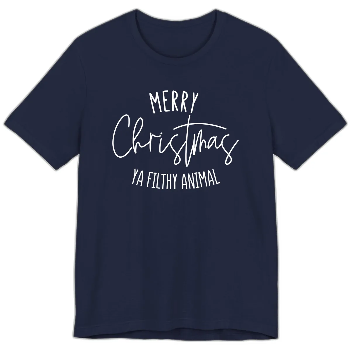 Merry Christmas Ya Filthy Animal Text Premium T-Shirt in Navy