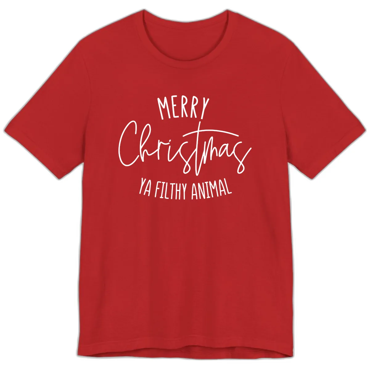 Merry Christmas Ya Filthy Animal Text Premium T-Shirt in Red