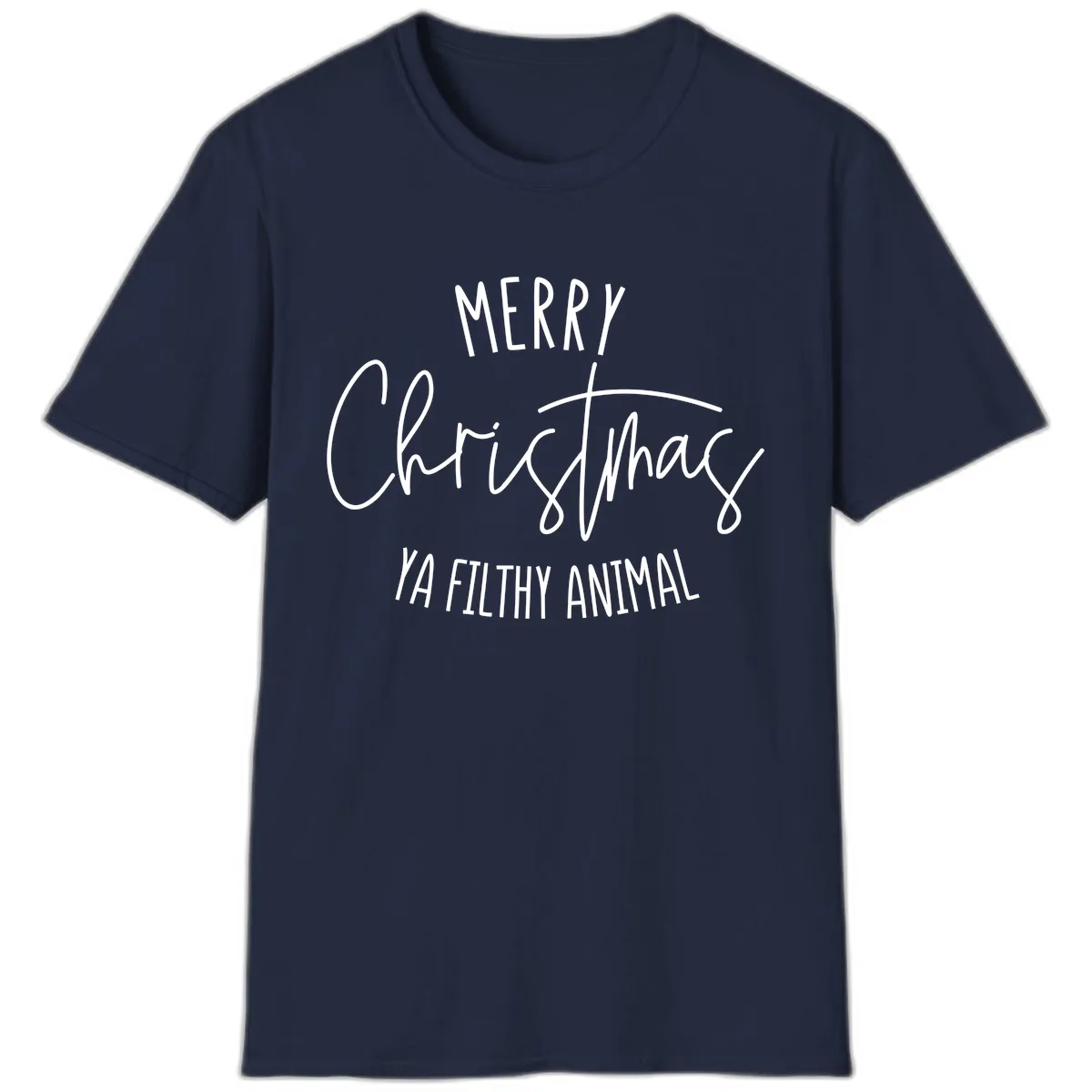 Merry Christmas Ya Filthy Animal Text T-Shirt in Navy