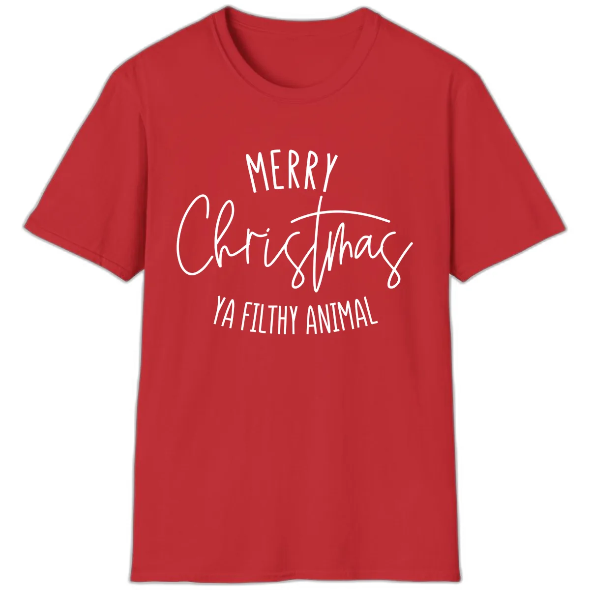 Merry Christmas Ya Filthy Animal Text T-Shirt in Red