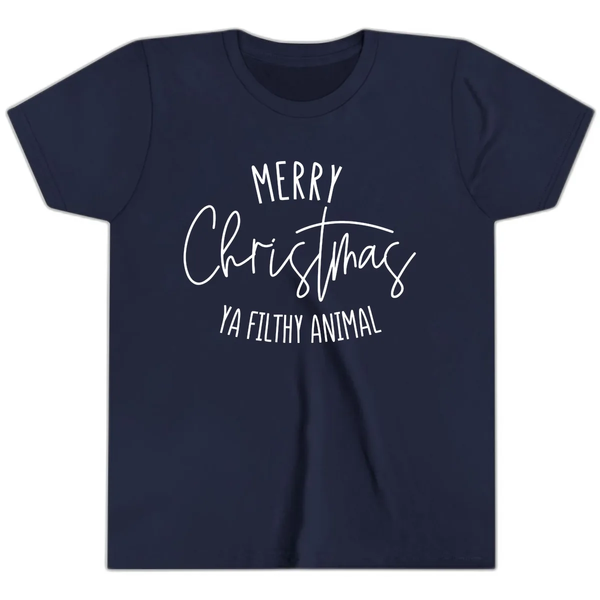 Merry Christmas Ya Filthy Animal Text Youth T-Shirt in Navy