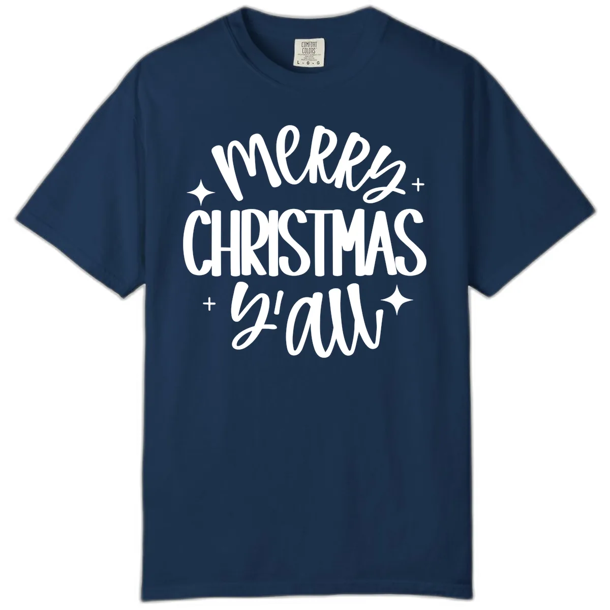 Merry Christmas Y'all Hand Lettered Design Comfort Color in Navy