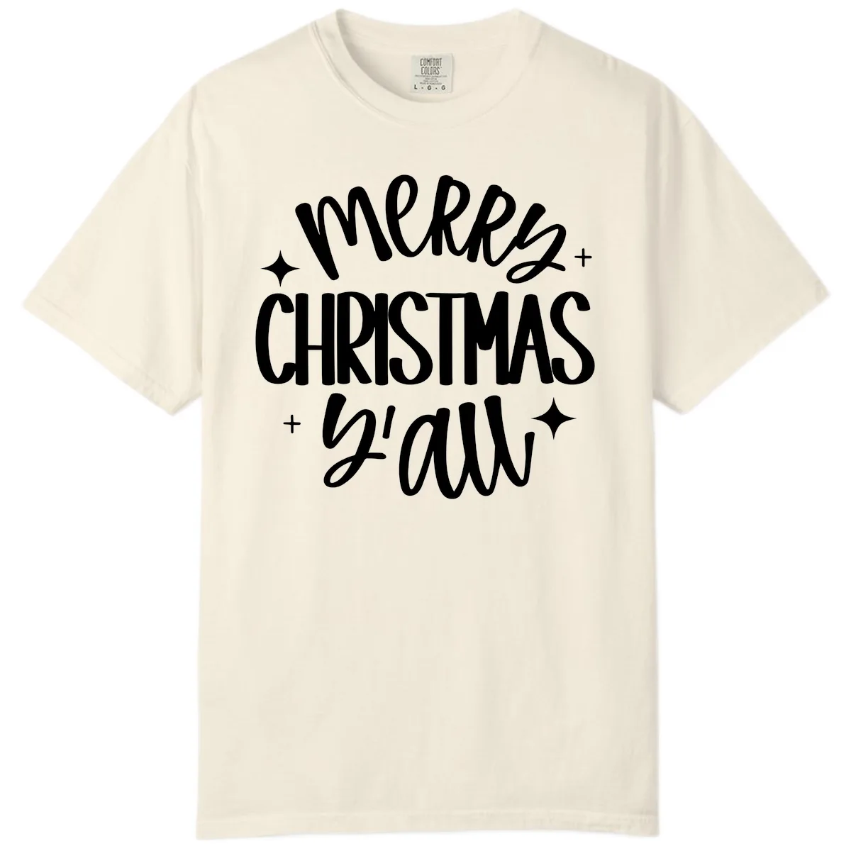 Merry Christmas Y'all Hand Lettered Design Comfort Color in Ivory