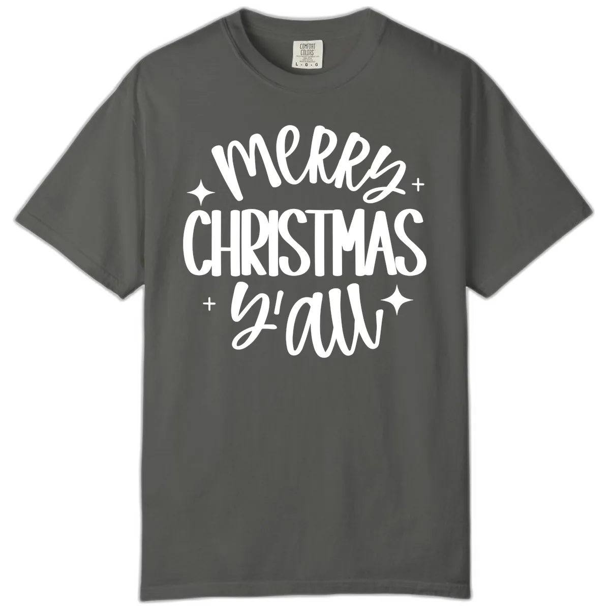 Merry Christmas Y'all Hand Lettered Design Comfort Color in Pepper