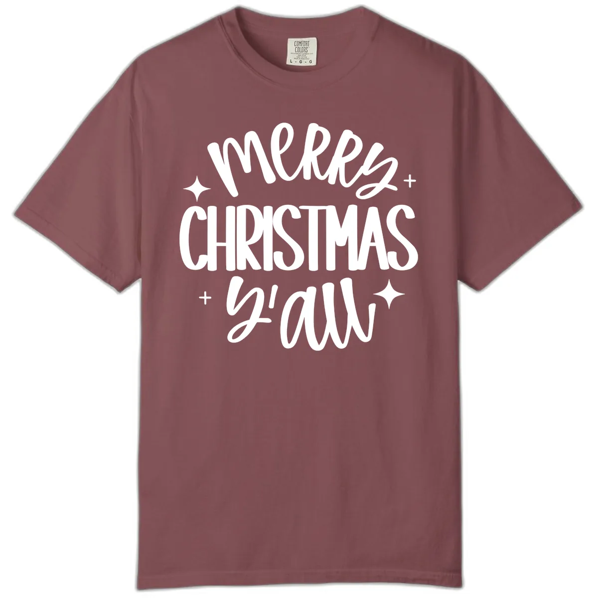 Merry Christmas Y'all Hand Lettered Design Comfort Color in Brick