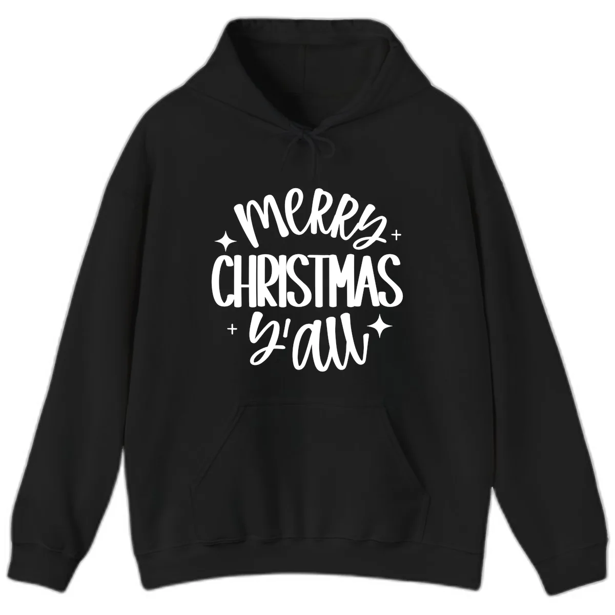 Merry Christmas Y'all Hand Lettered Design Hoodie in Black