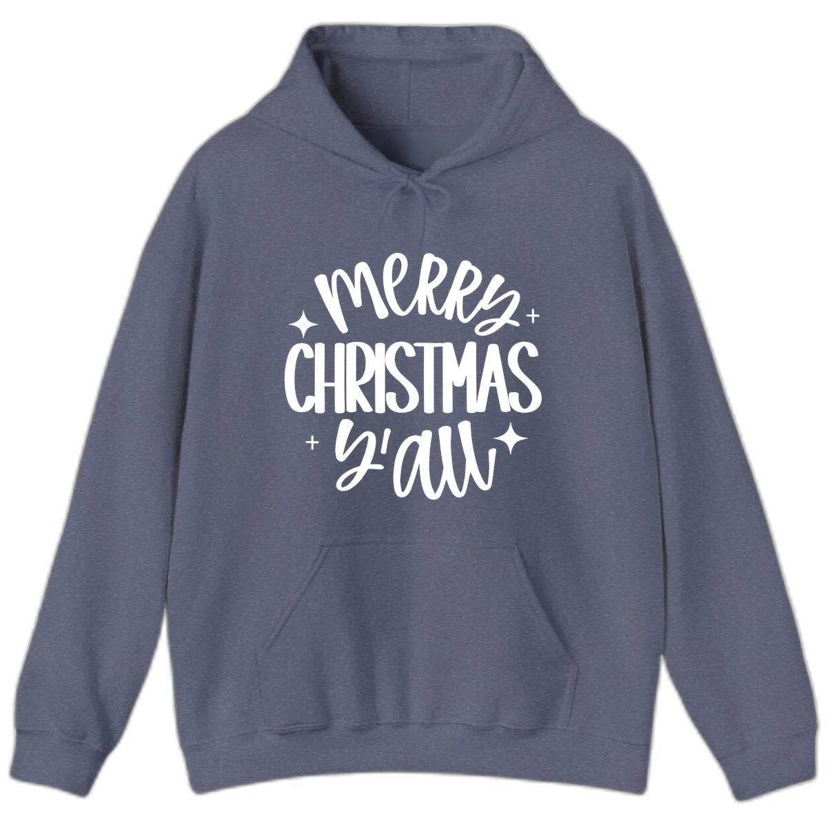 Merry Christmas Y'all Hand Lettered Design Hoodie in Heather Navy