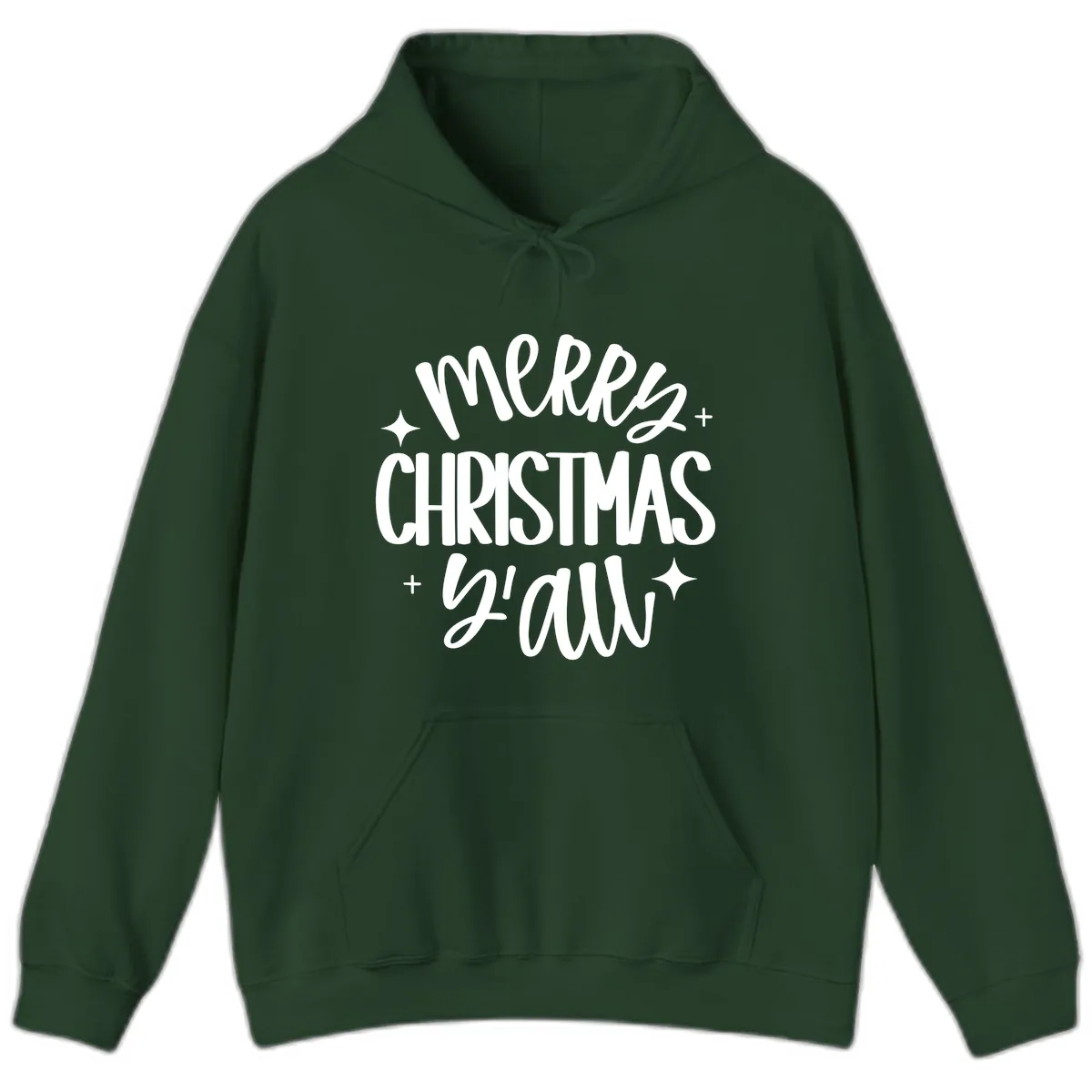 Merry Christmas Y'all Hand Lettered Design Hoodie in Forest Green