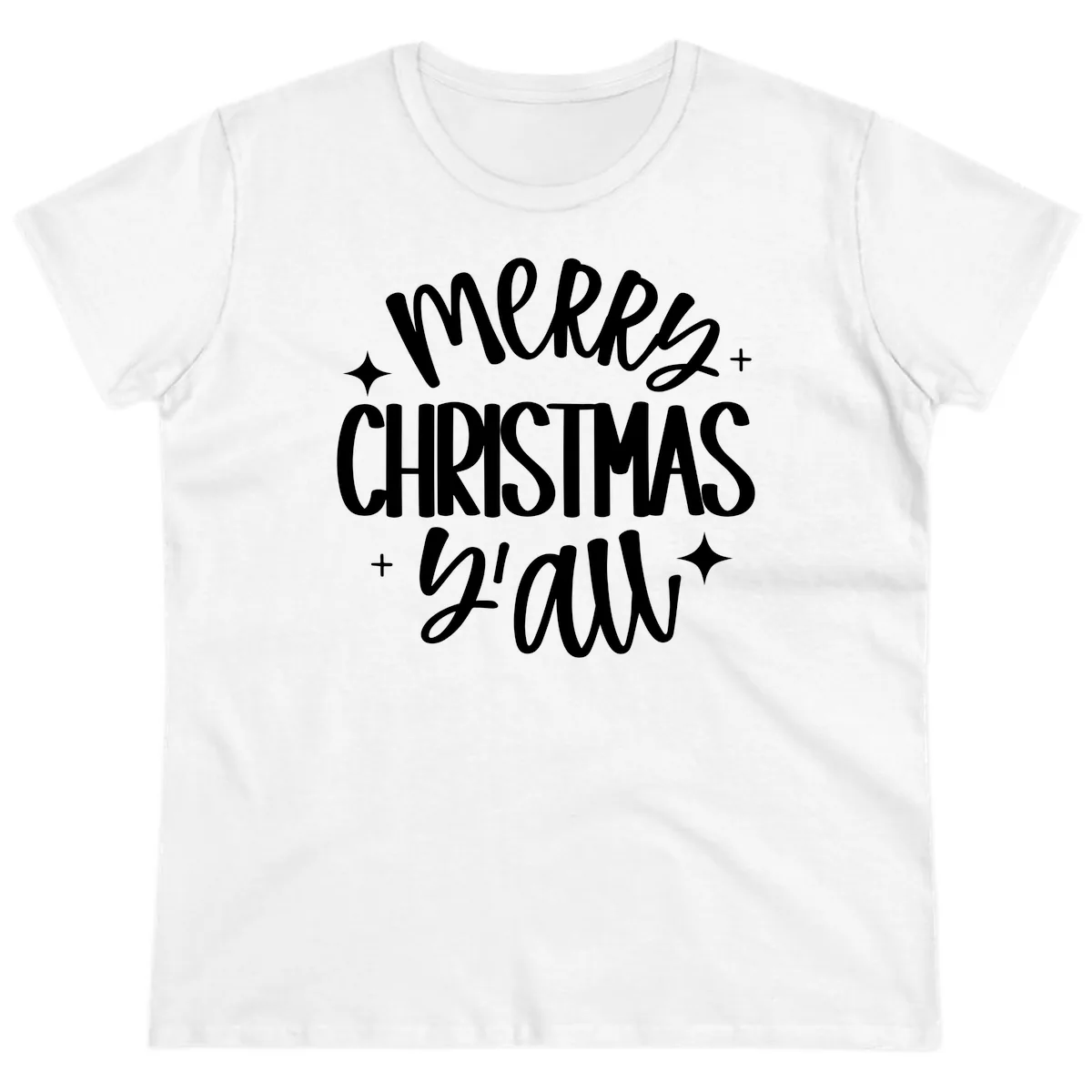 Merry Christmas Y'all Hand Lettered Design Ladies Tee in White