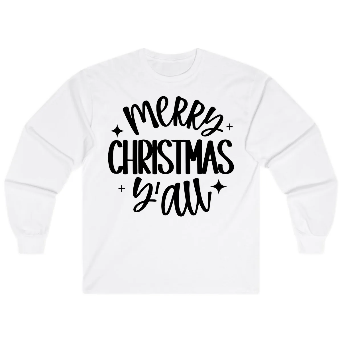 Merry Christmas Y'all Hand Lettered Design Long Sleeve in White