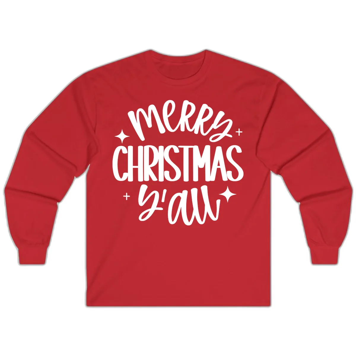 Merry Christmas Y'all Hand Lettered Design Long Sleeve in Red