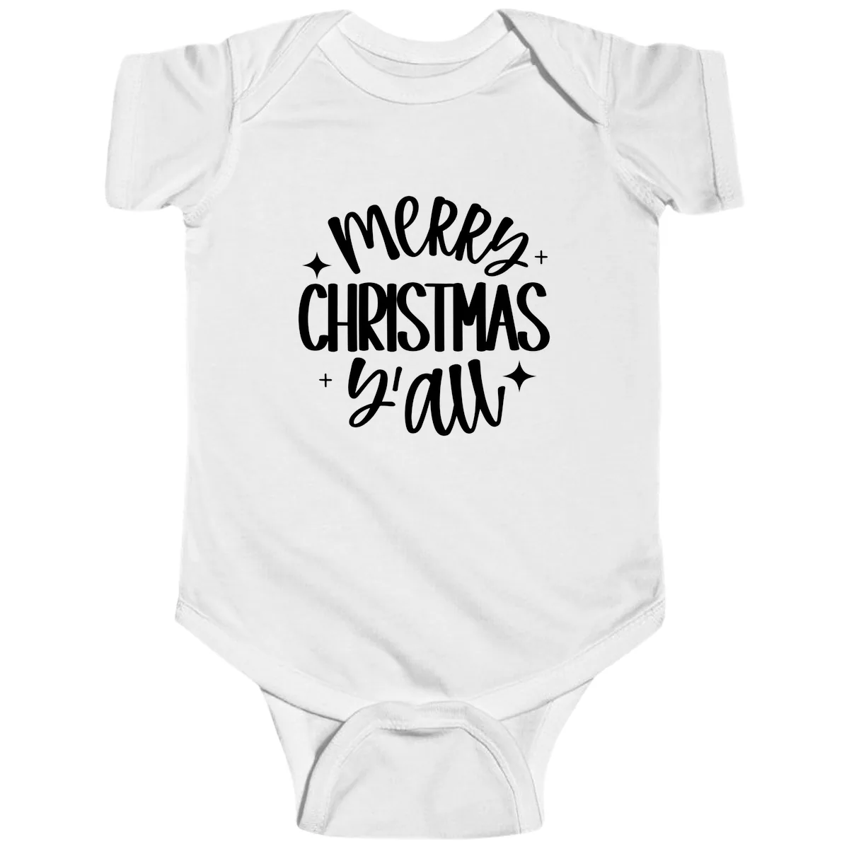 Merry Christmas Y'all Hand Lettered Design Baby Onesie in White
