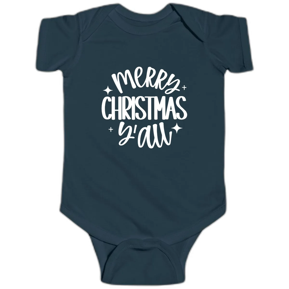 Merry Christmas Y'all Hand Lettered Design Baby Onesie in Navy