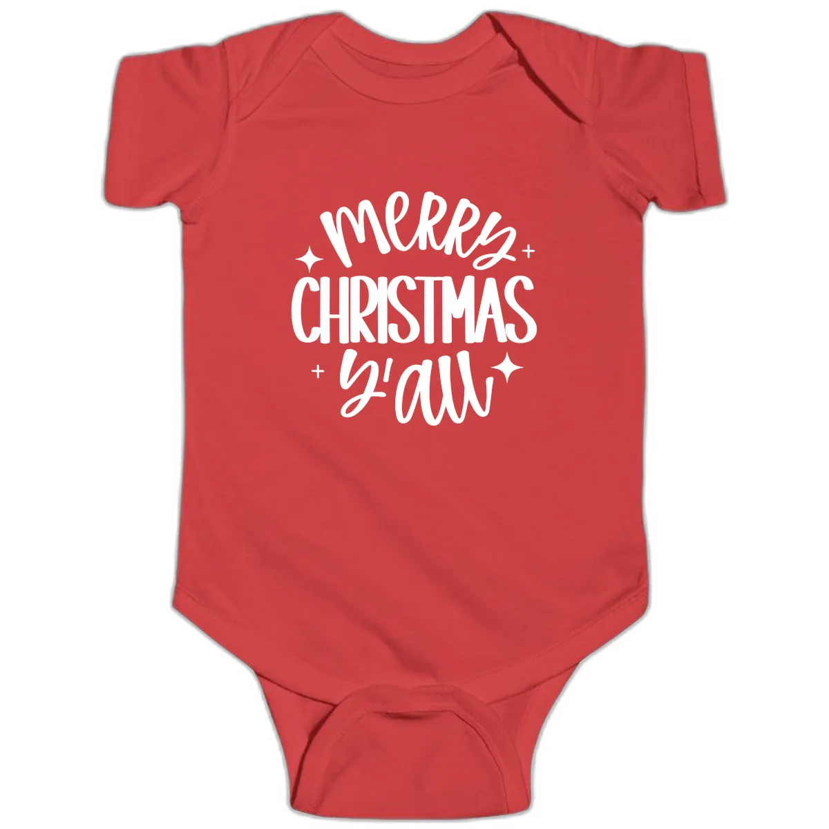 Merry Christmas Y'all Hand Lettered Design Baby Onesie in Red