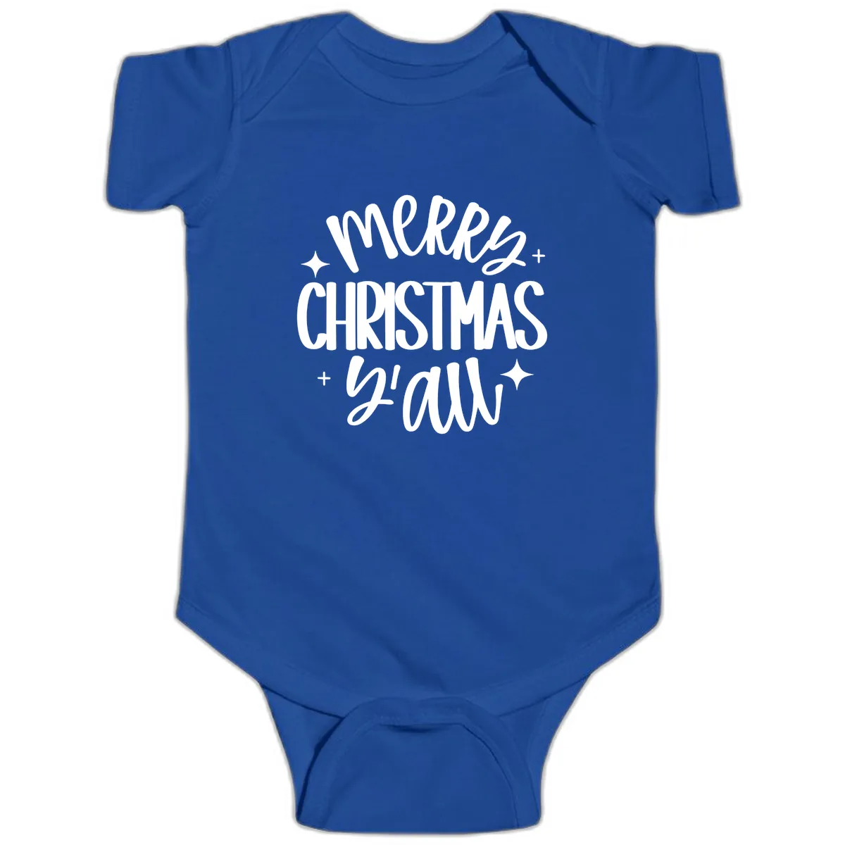 Merry Christmas Y'all Hand Lettered Design Baby Onesie in Royal
