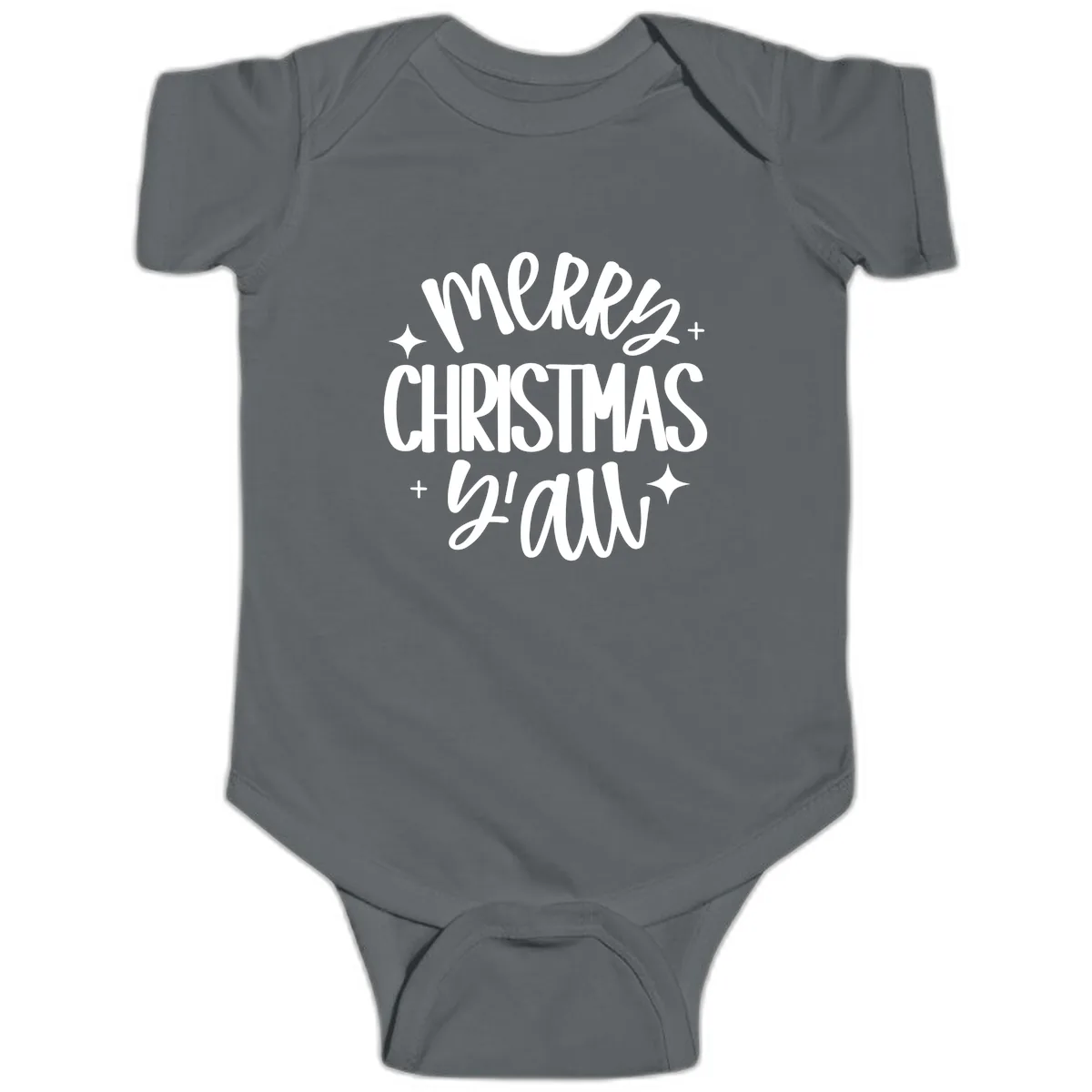 Merry Christmas Y'all Hand Lettered Design Baby Onesie in Charcoal