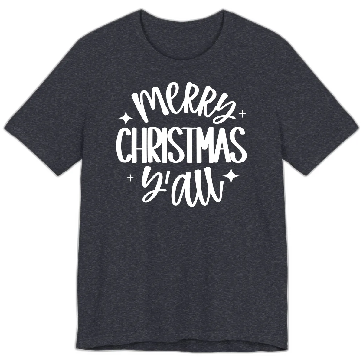 Merry Christmas Y'all Hand Lettered Design Premium T-Shirt in Heather Navy