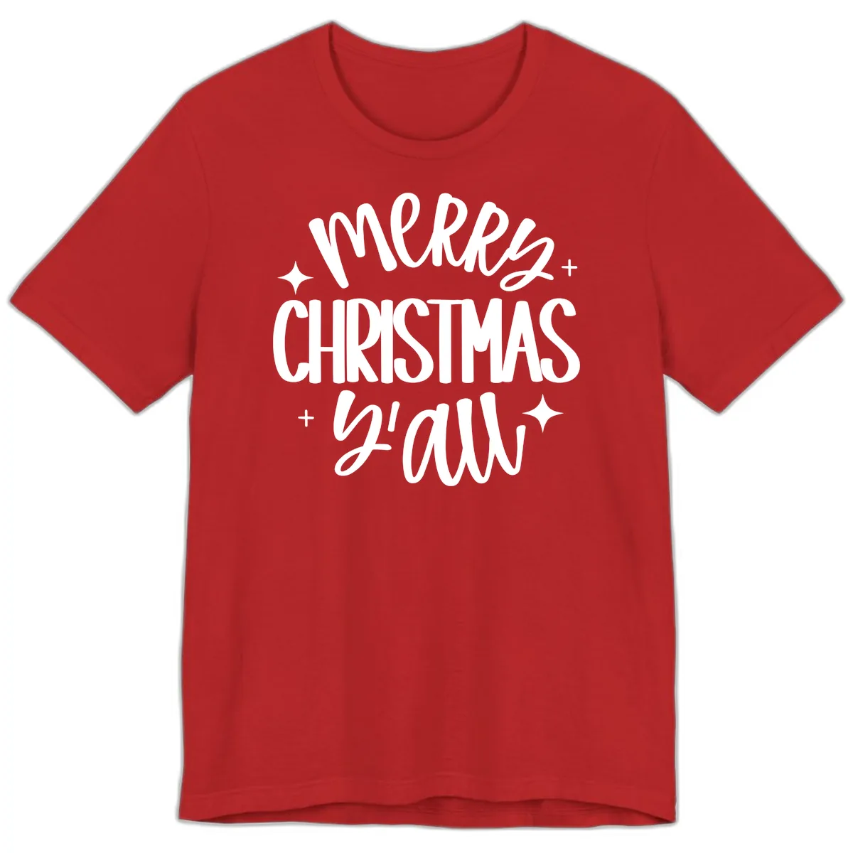 Merry Christmas Y'all Hand Lettered Design Premium T-Shirt in Red