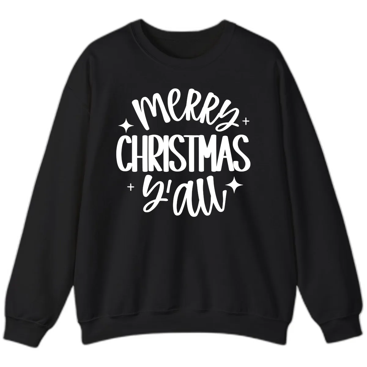 Merry Christmas Y'all Hand Lettered Design Sweatshirt in Black