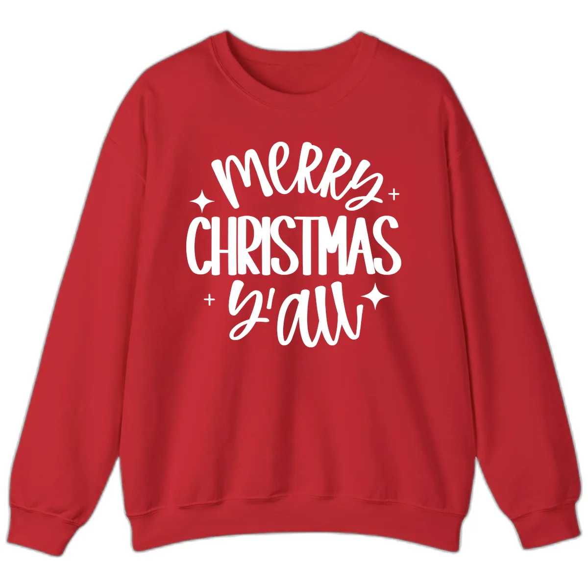 Merry Christmas Y'all Hand Lettered Design Sweatshirt in Red