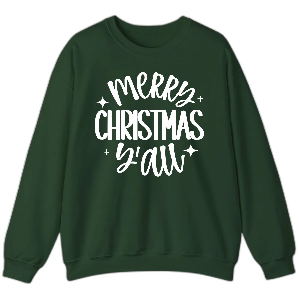 Merry Christmas Y'all Hand Lettered Design Sweatshirt in Forest Green