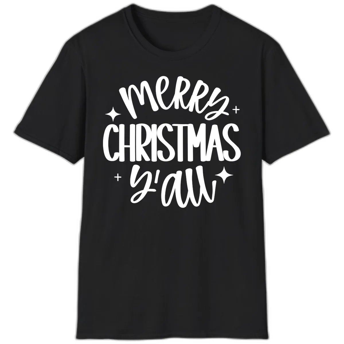 Merry Christmas Y'all Hand Lettered Design T-Shirt in Black
