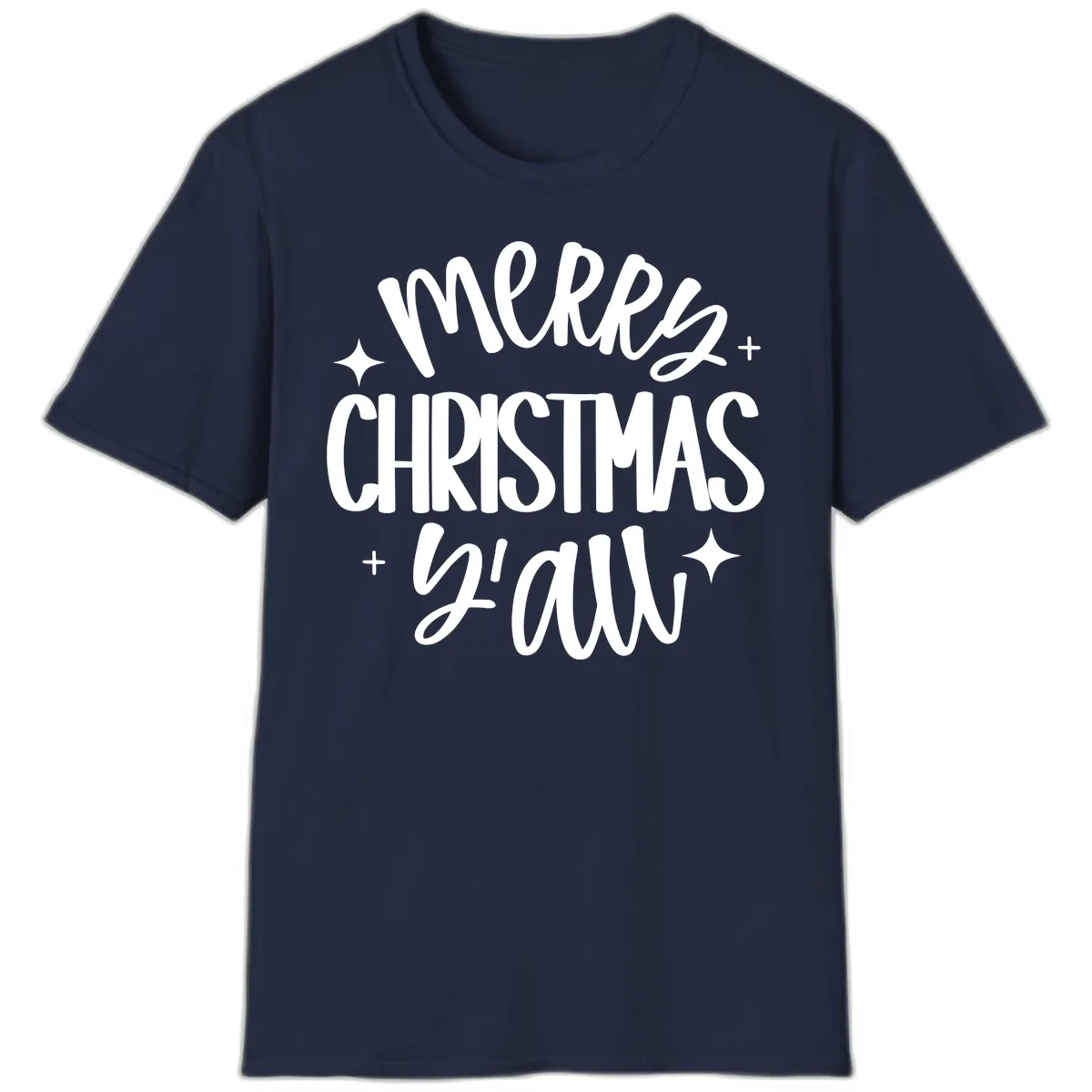Merry Christmas Y'all Hand Lettered Design T-Shirt in Navy