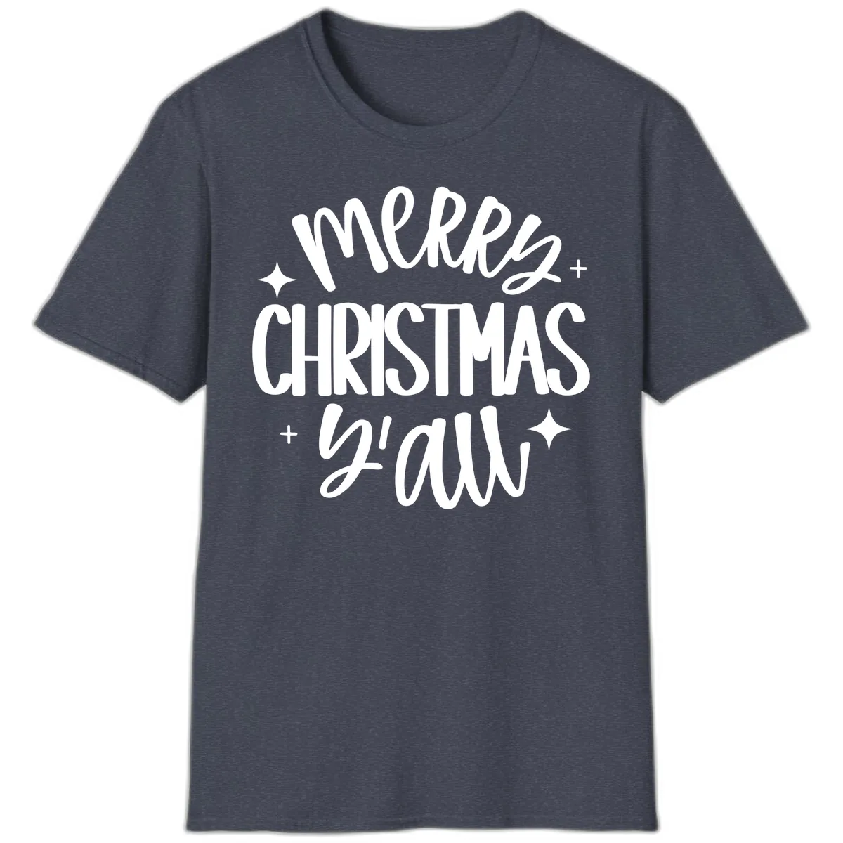 Merry Christmas Y'all Hand Lettered Design T-Shirt in Heather Navy