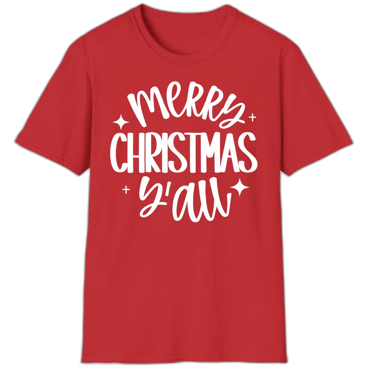 Merry Christmas Y'all Hand Lettered Design T-Shirt in Red