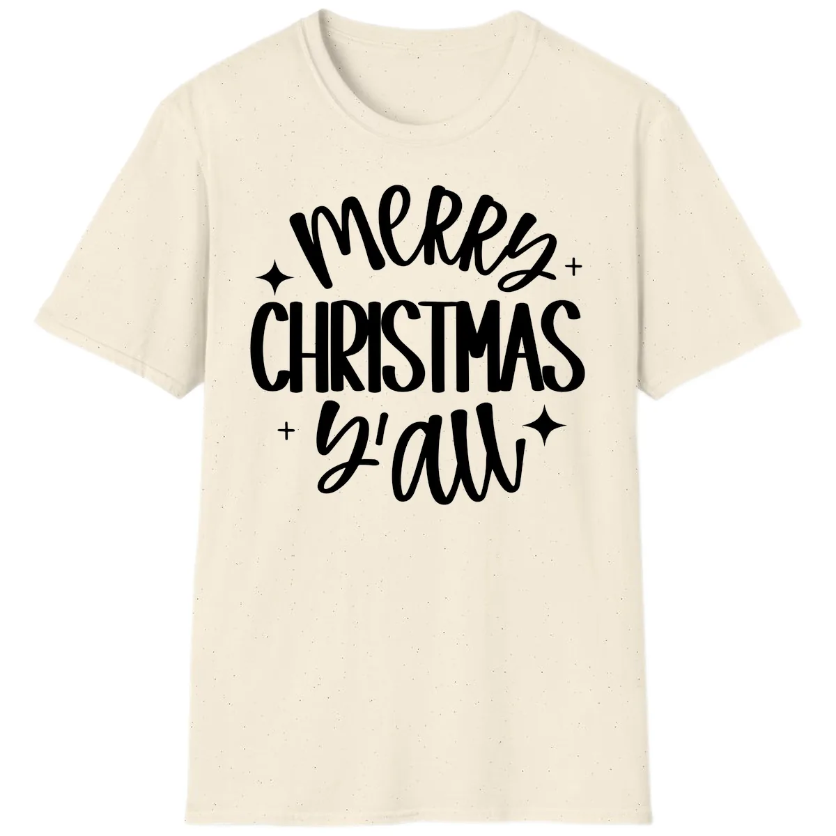 Merry Christmas Y'all Hand Lettered Design T-Shirt in Natural