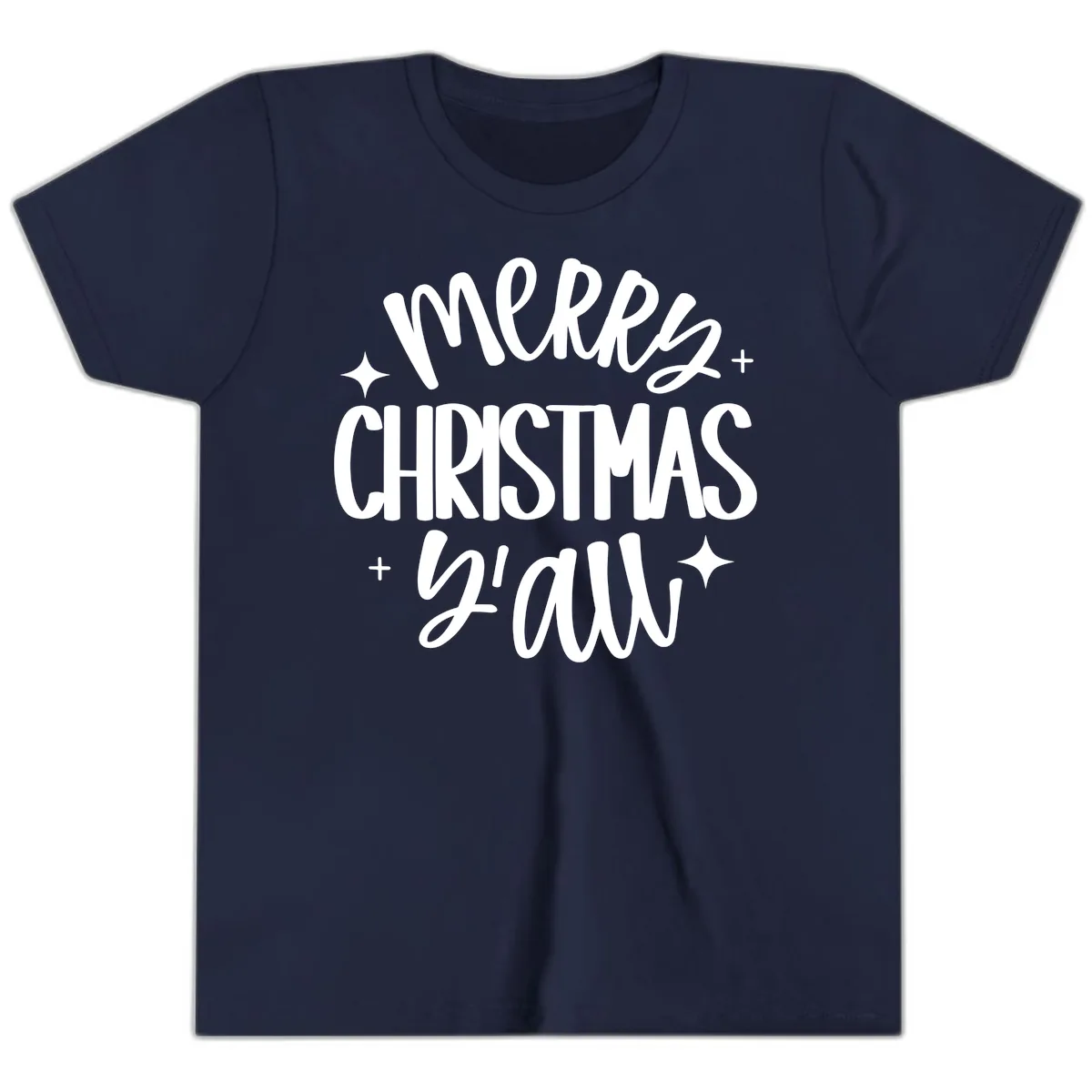 Merry Christmas Y'all Hand Lettered Design Youth T-Shirt in Navy