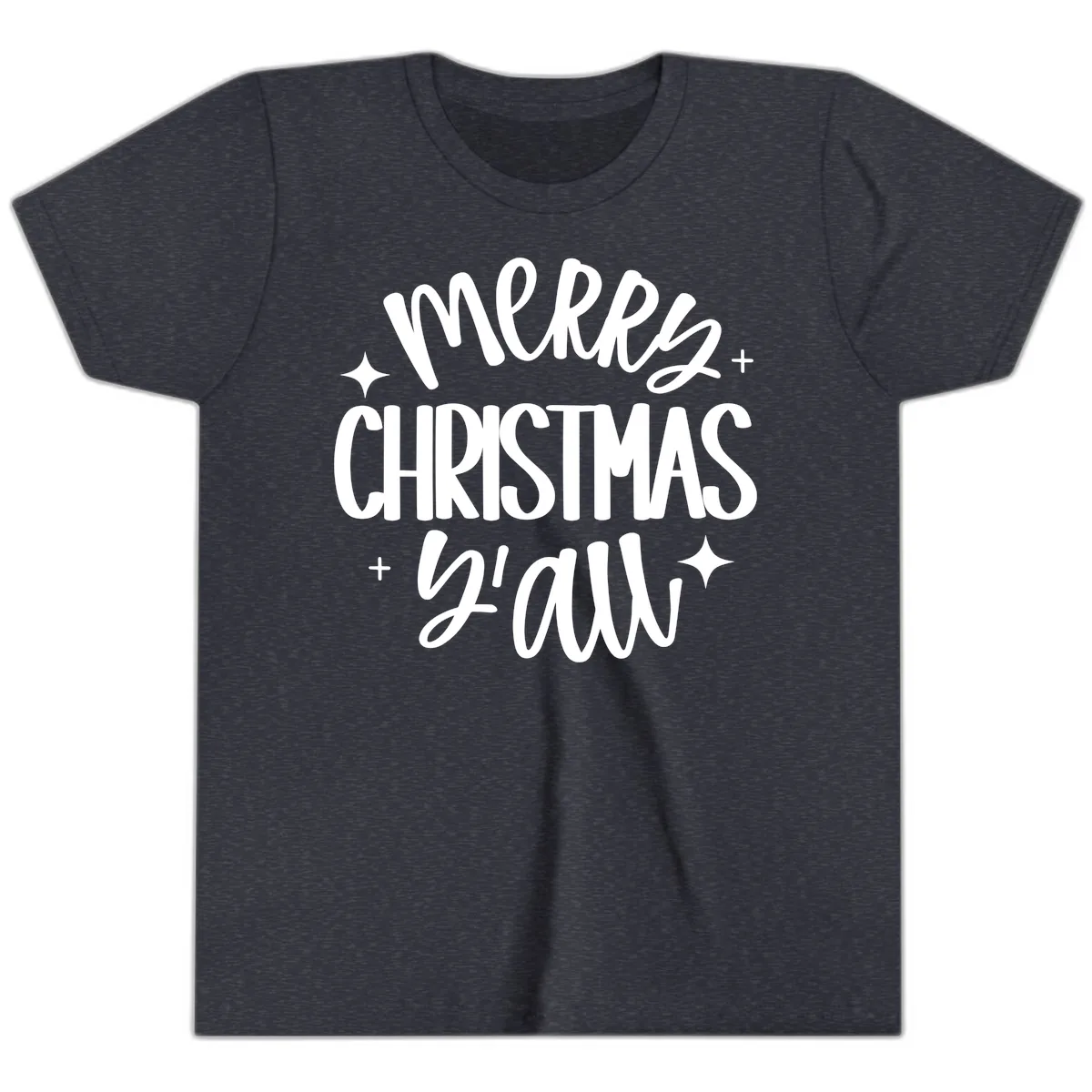 Merry Christmas Y'all Hand Lettered Design Youth T-Shirt in Heather Navy