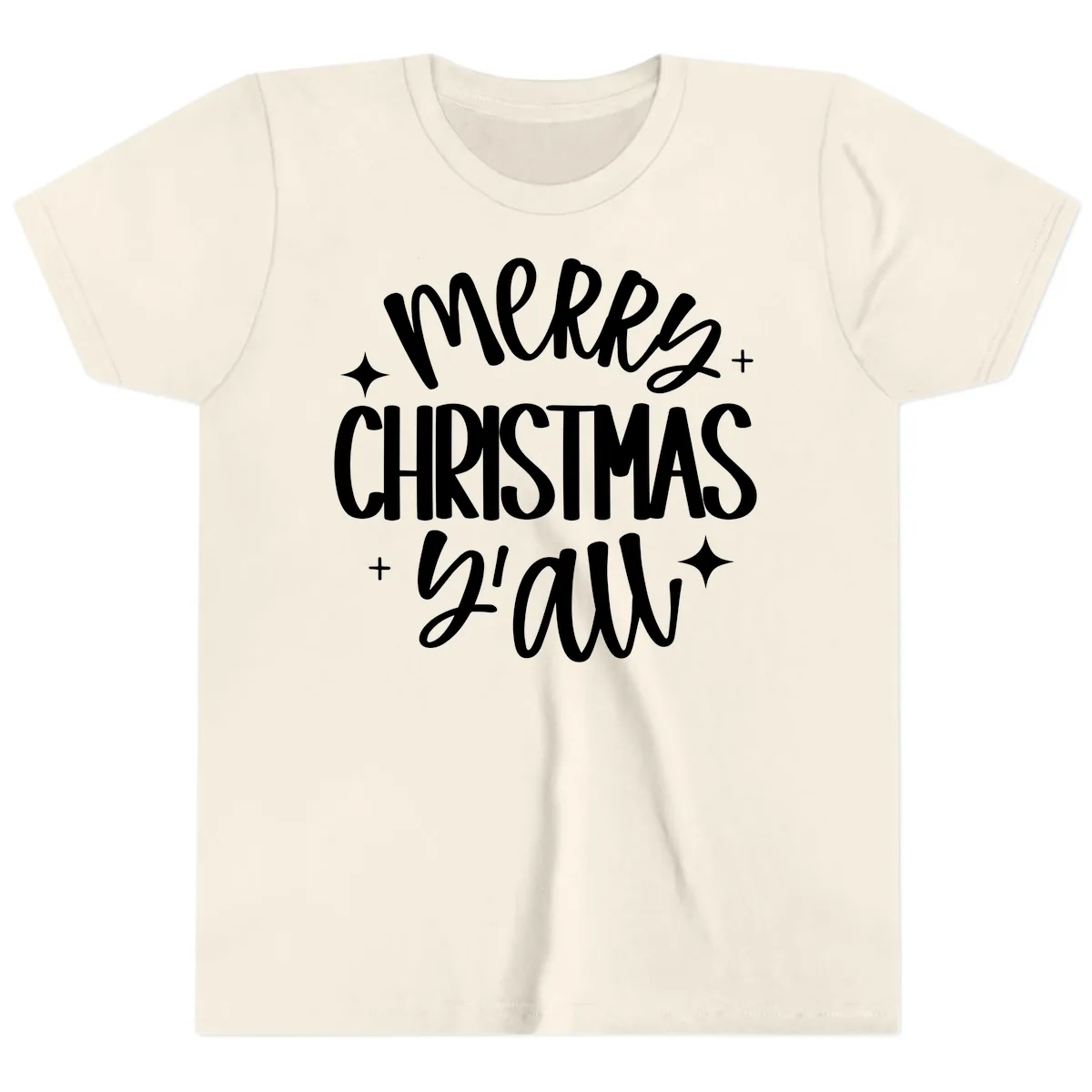 Merry Christmas Y'all Hand Lettered Design Youth T-Shirt in Natural