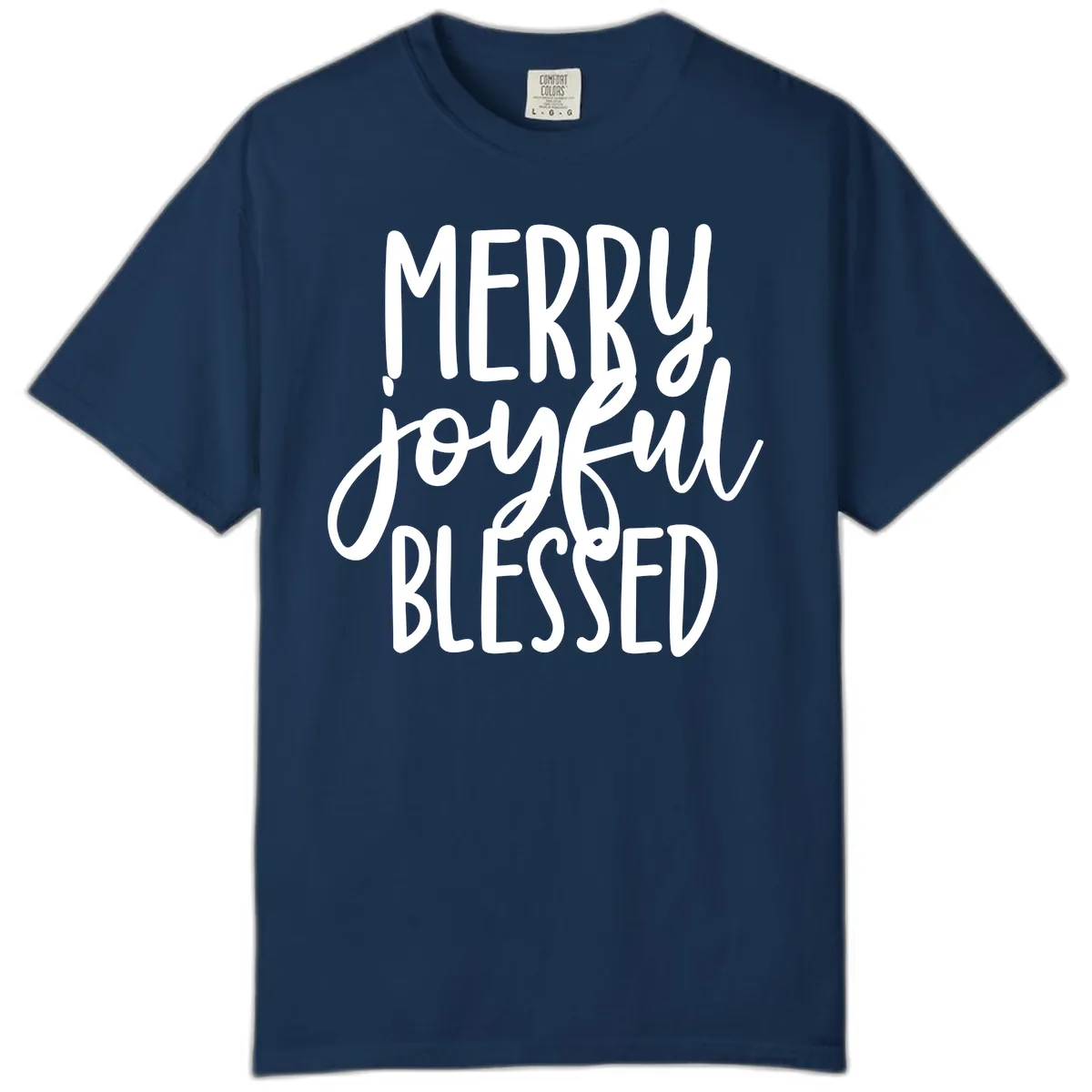Merry Joyful Blessed Holiday Typography Comfort Color in Navy