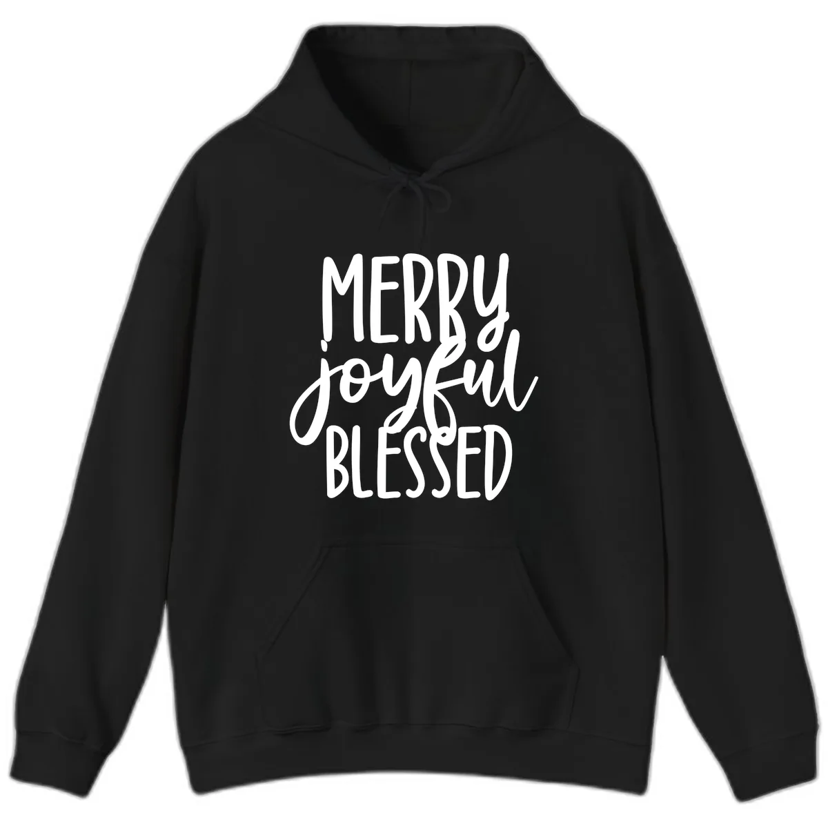 Merry Joyful Blessed Holiday Typography Hoodie in Black