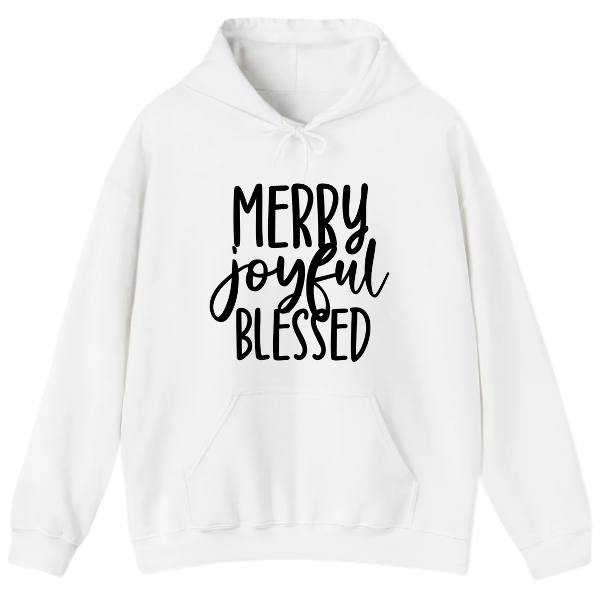 Merry Joyful Blessed Holiday Typography Hoodie in White