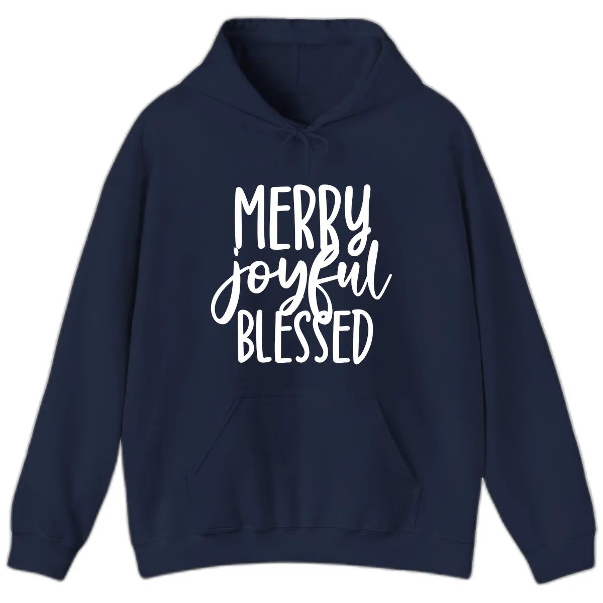 Merry Joyful Blessed Holiday Typography Hoodie in Navy