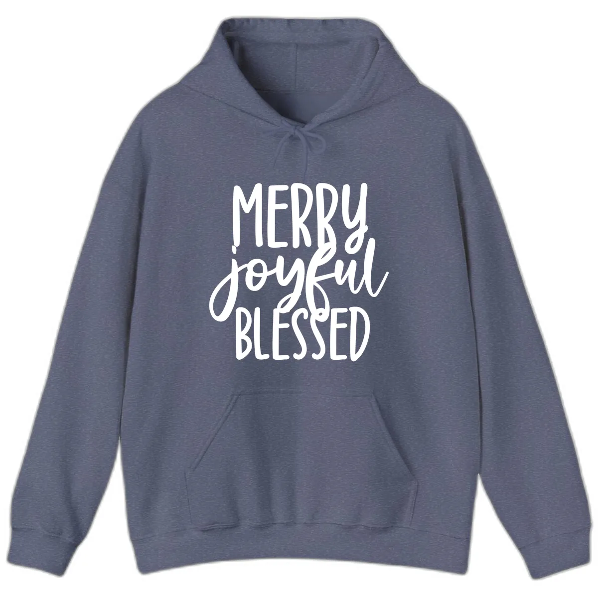 Merry Joyful Blessed Holiday Typography Hoodie in Heather Navy