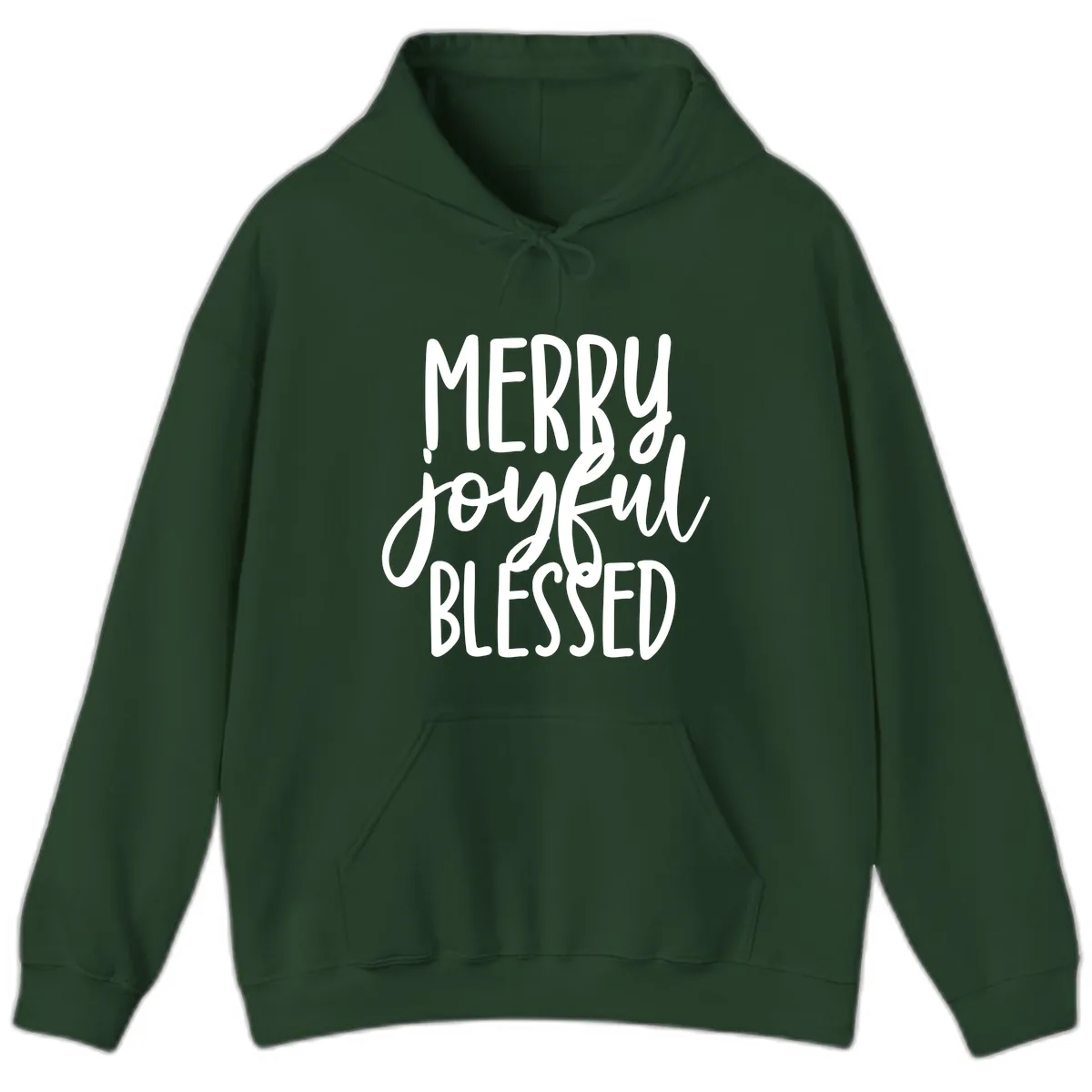 Merry Joyful Blessed Holiday Typography Hoodie in Forest Green