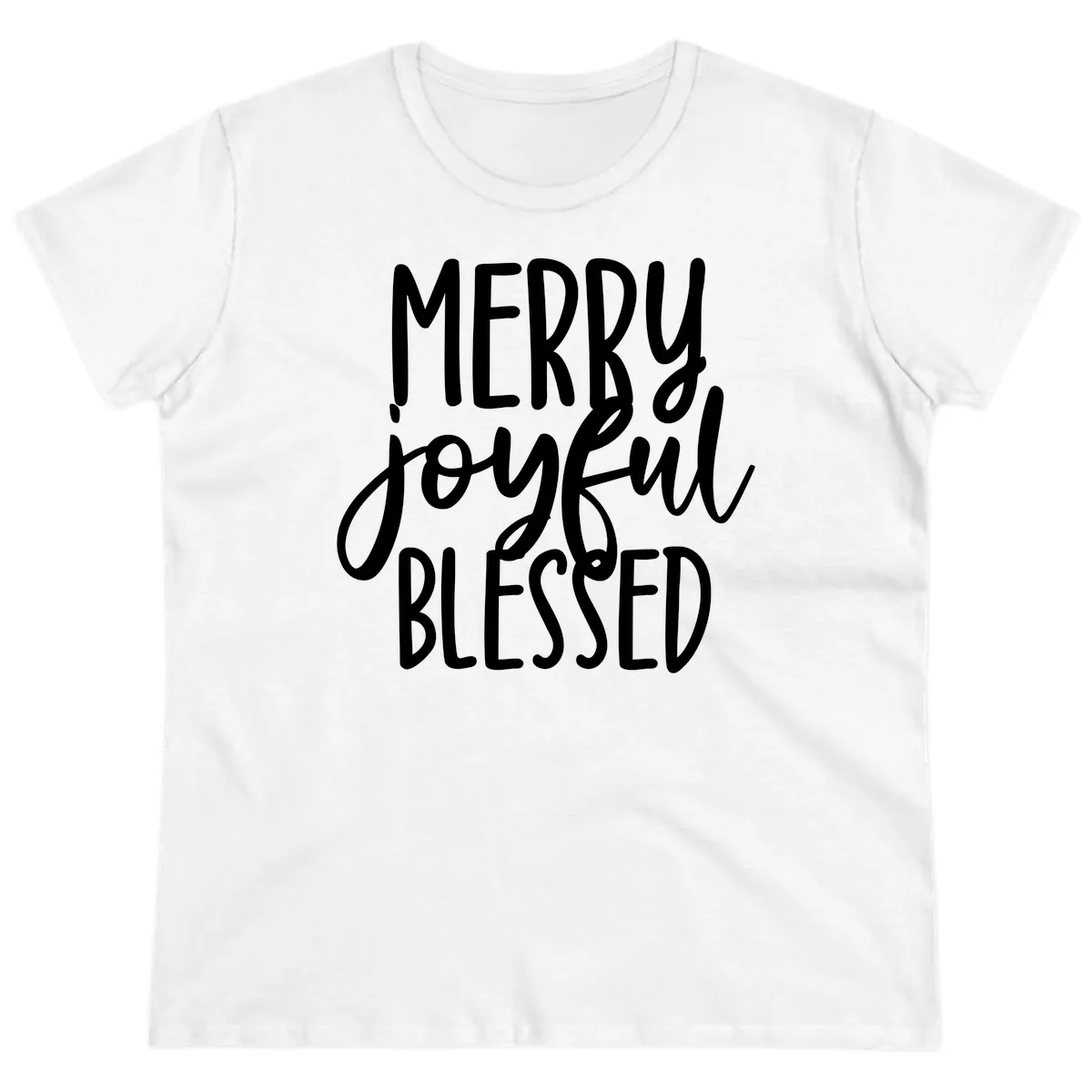 Merry Joyful Blessed Holiday Typography Ladies Tee in White