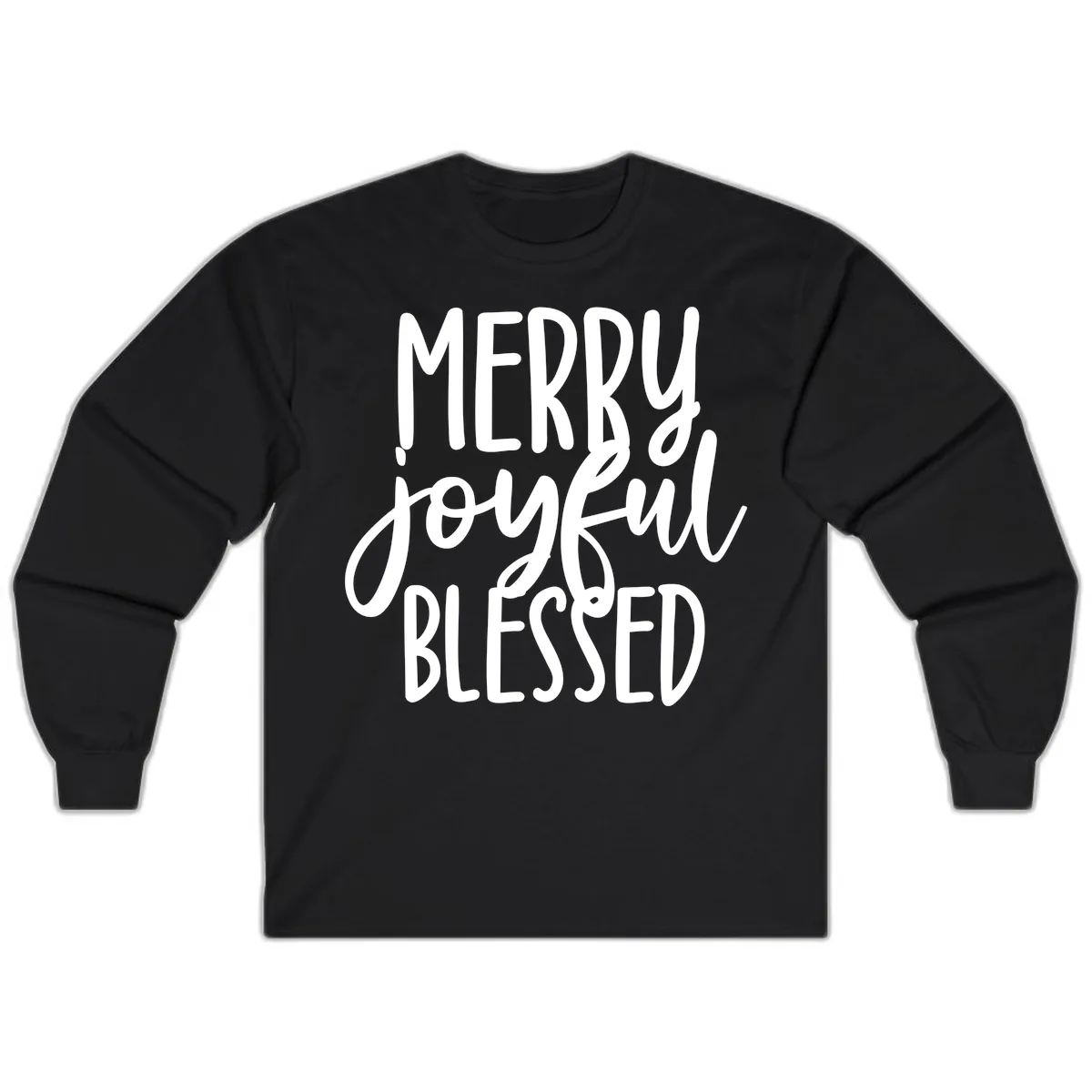 Merry Joyful Blessed Holiday Typography Long Sleeve in Black