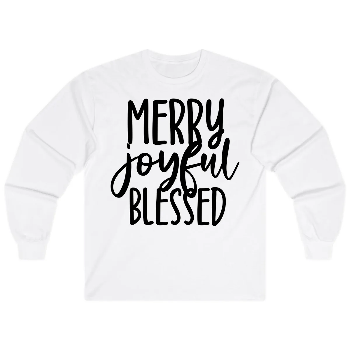 Merry Joyful Blessed Holiday Typography Long Sleeve in White