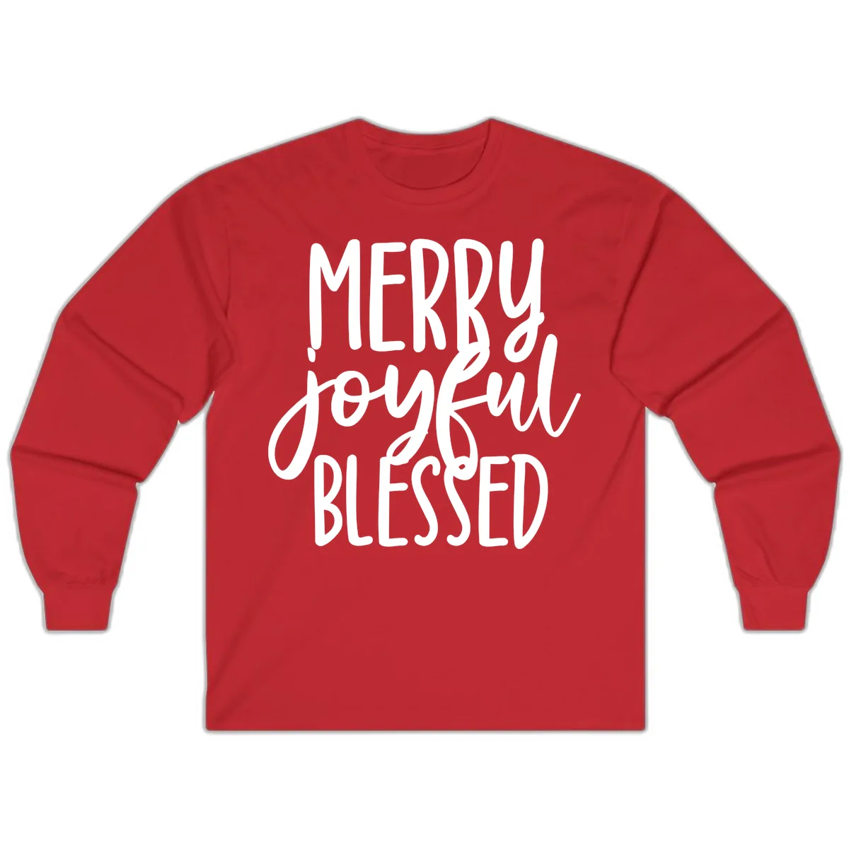 Merry Joyful Blessed Holiday Typography Long Sleeve in Red