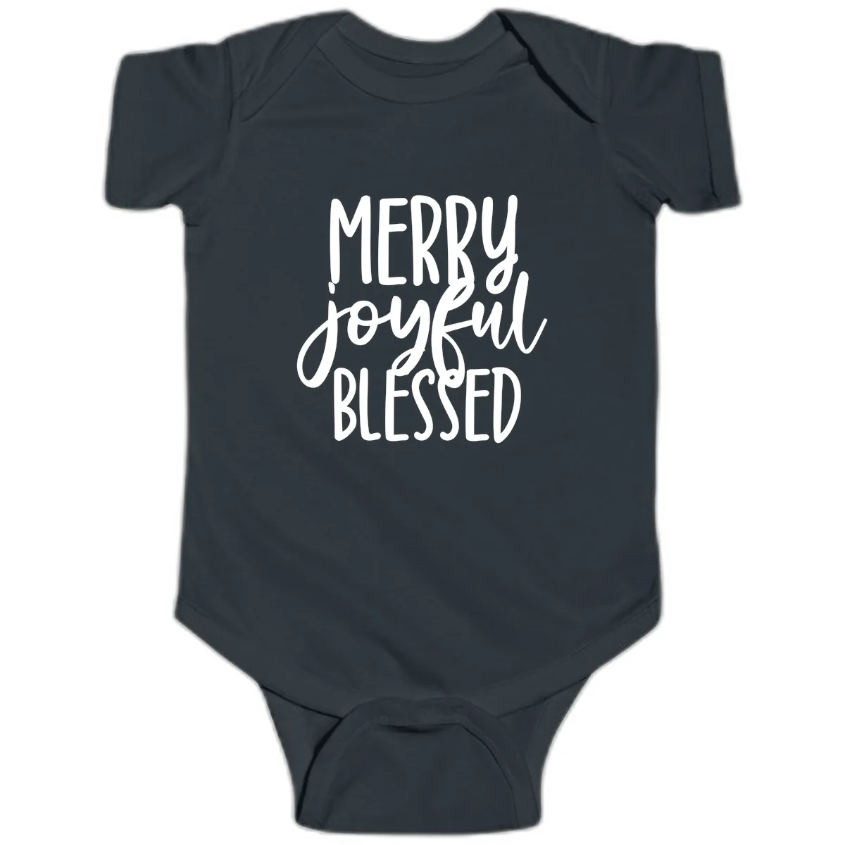 Merry Joyful Blessed Holiday Typography Baby Onesie in Black