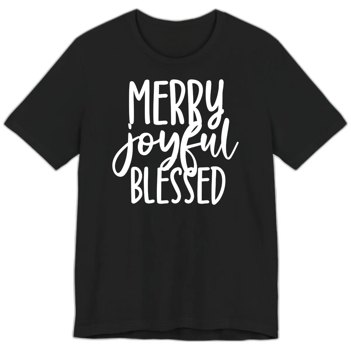Merry Joyful Blessed Holiday Typography Premium T-Shirt in Black